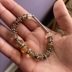 Stretchy Silver Beaded Bracelet with Rose